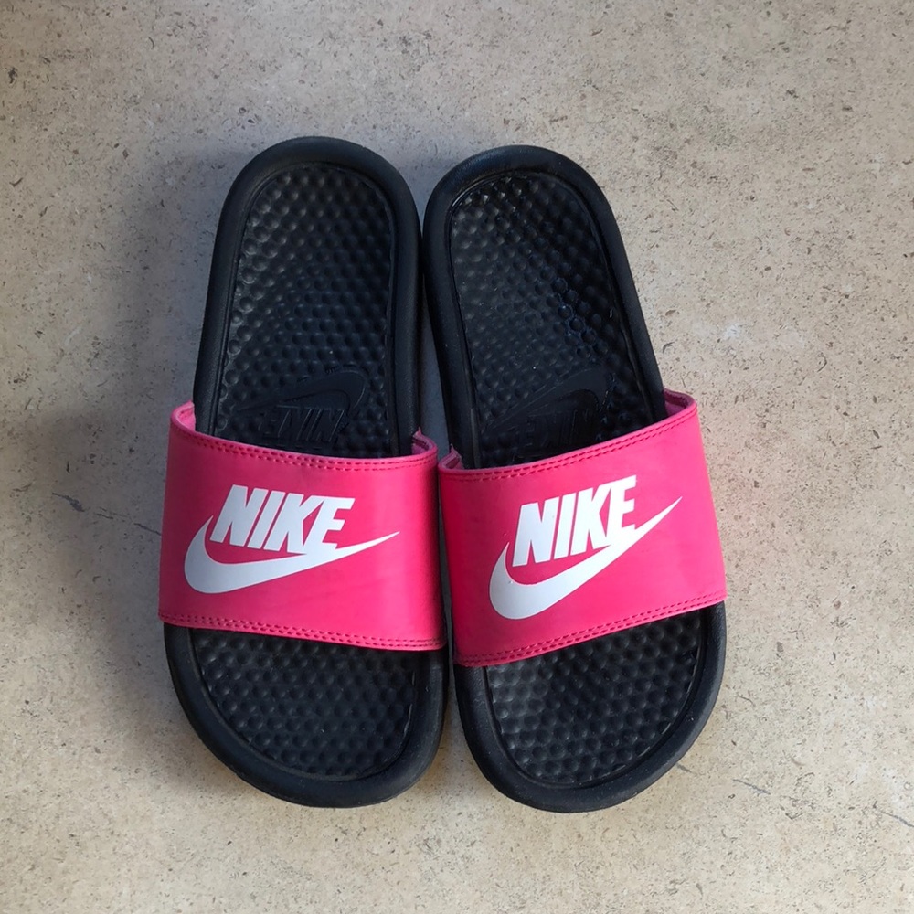 Pink Nike slides